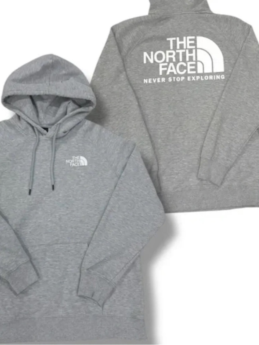 The North Face Drawstring Hoodie - Light Gray Front & Back Logo Medium